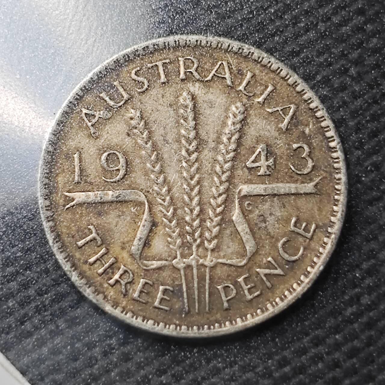 KK钱币收藏小铺  第363场  2月预留时间 周末发货  1943澳大利亚3便士银币
