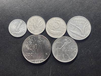 邮泉阁限时拍卖第三十四场 圣马力诺、梵蒂冈、意大利硬币专场（硬币在国外。请付邮费6元。） - 意大利1956年6枚