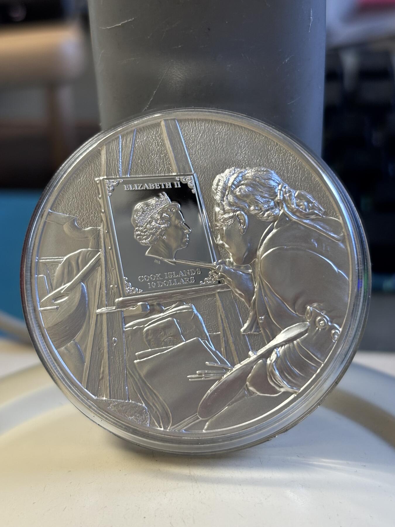 第180期拍卖【长期征集拍品】【北京币展专场】 库克2022年画家梵高彩色2盎司精制纪念银币，999银，发行999枚,梵高衣服这里有掉色