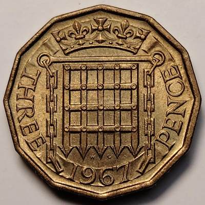 布加迪🐬～世界钱币(上海)🌾第 256 期 /  各国套币和散币 - 英国🇬🇧 1967年 3便士