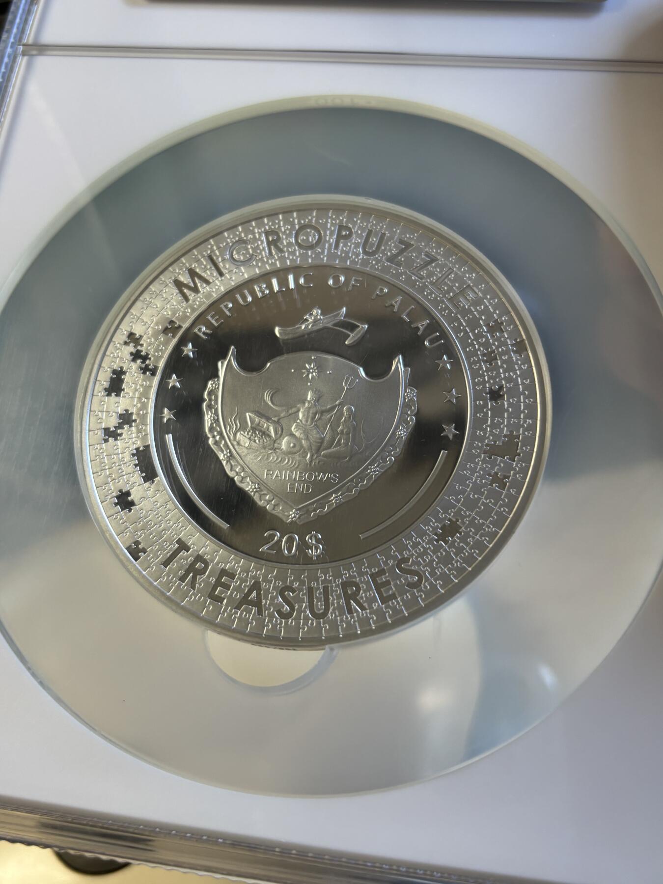 第180期拍卖【长期征集拍品】【北京币展专场】 获奖帕劳2020年拼图系列雷阿诺-两个姐妹3盎司银币NGC-PF70首原盒证书，获得2021年度钱币之星最佳原创技术币大奖第一枚，999银，发行499枚