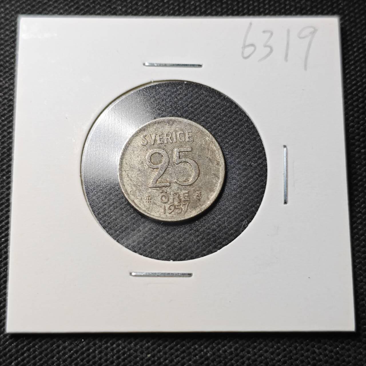 KK钱币收藏小铺  第363场  2月预留时间 周末发货  1957瑞典25欧尔银币