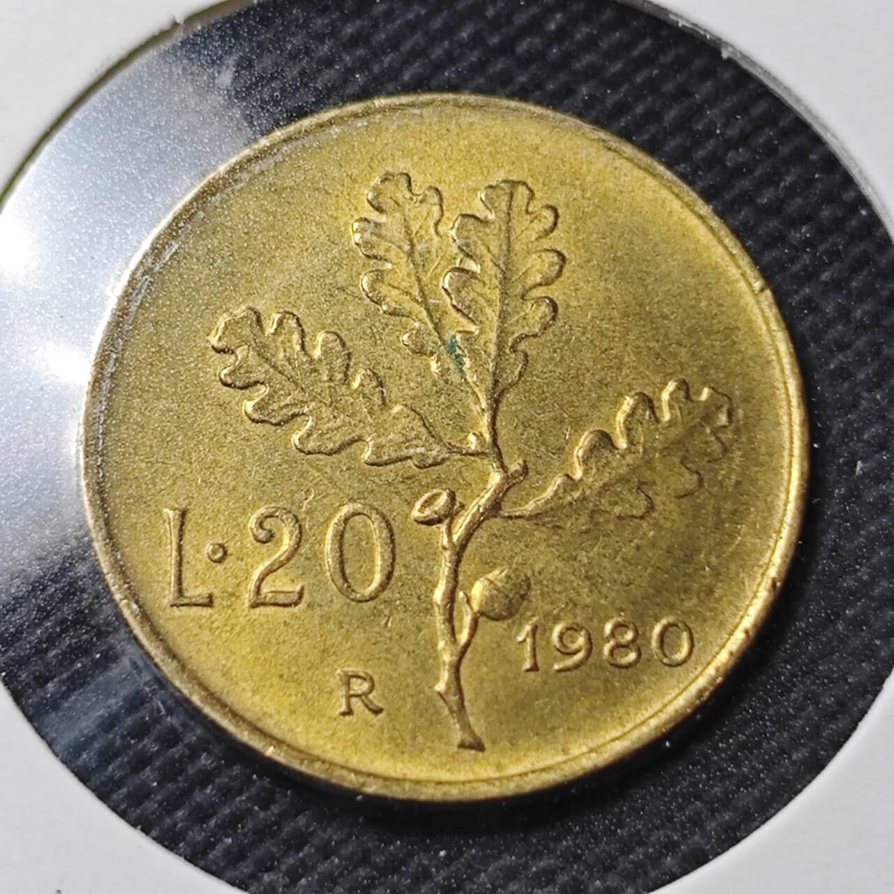 KK钱币收藏小铺  第363场  2月预留时间 周末发货  1980意大利20里拉