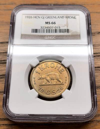 凡希社世界钱币微拍第三百十三期 - 1926丹属格陵兰克朗NGC-MS66