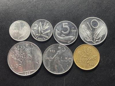邮泉阁限时拍卖第三十四场 圣马力诺、梵蒂冈、意大利硬币专场（硬币在国外。请付邮费6元。） - 意大利1969年7枚
