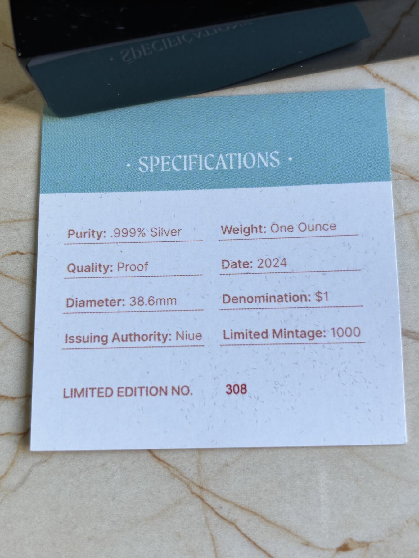 第180期拍卖【长期征集拍品】【北京币展专场】 纽埃2024年澳洲狗宝宝1盎司彩色精制纪念银币，9999银，发行1000枚