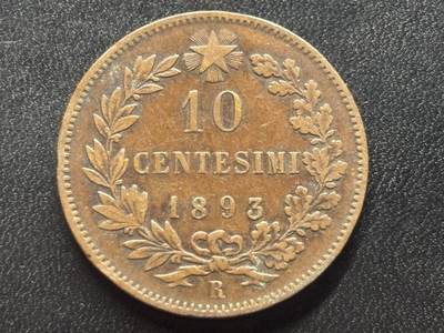 邮泉阁限时拍卖第三十四场 圣马力诺、梵蒂冈、意大利硬币专场（硬币在国外。请付邮费6元。） - 意大利王国翁贝托一世1893年10分R版