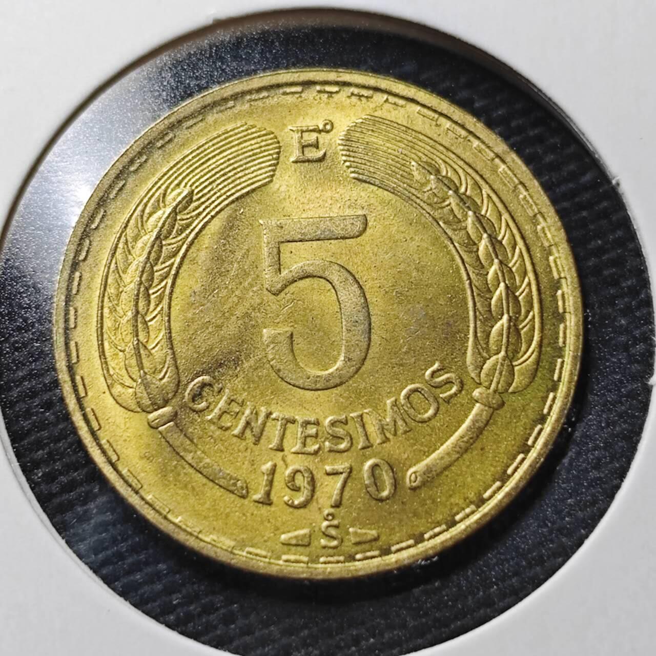 KK钱币收藏小铺  第362场  2月预留时间 周末发货  1970智利5分铜币 好品