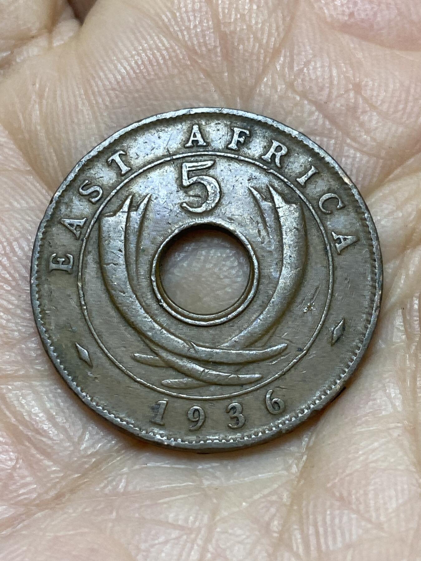 2025年第一百二十一场(总第一百四十七场）外国好品散币(免佣金) 少见品种–英属东非1936单年份5分(爱德华八世时期，H标喜敦厂造)