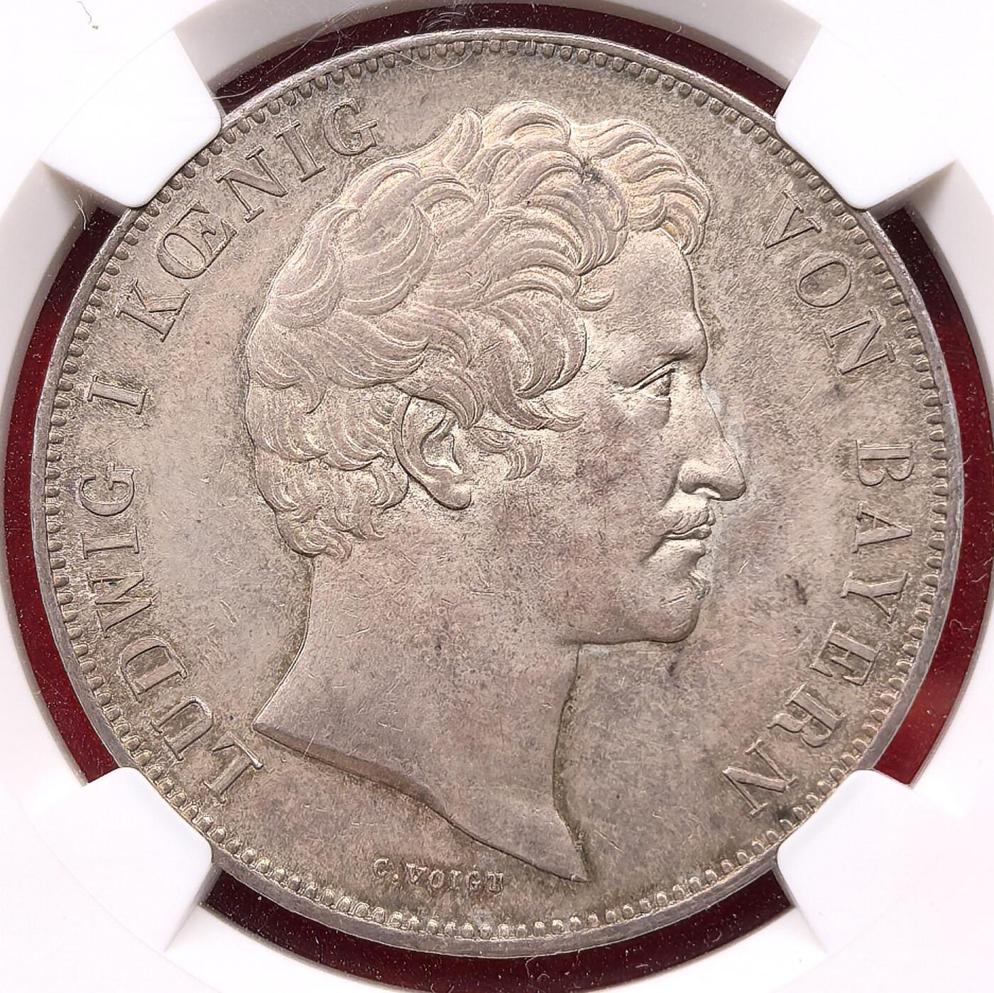 凡希社世界钱币微拍第三百十三期 荐！1838德国巴伐利亚行政区域重新界定纪念2泰勒大银NGC-MS62，灰彩哑光，色调丰富韵味十足的收藏级品质。