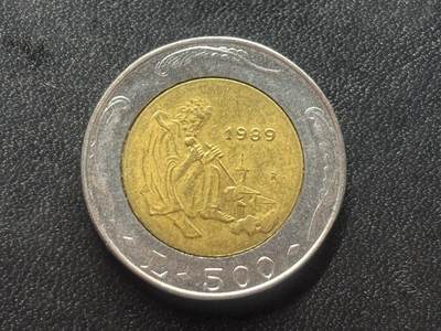 邮泉阁限时拍卖第三十四场 圣马力诺、梵蒂冈、意大利硬币专场（硬币在国外。请付邮费6元。） - 圣马力诺1989年500里拉