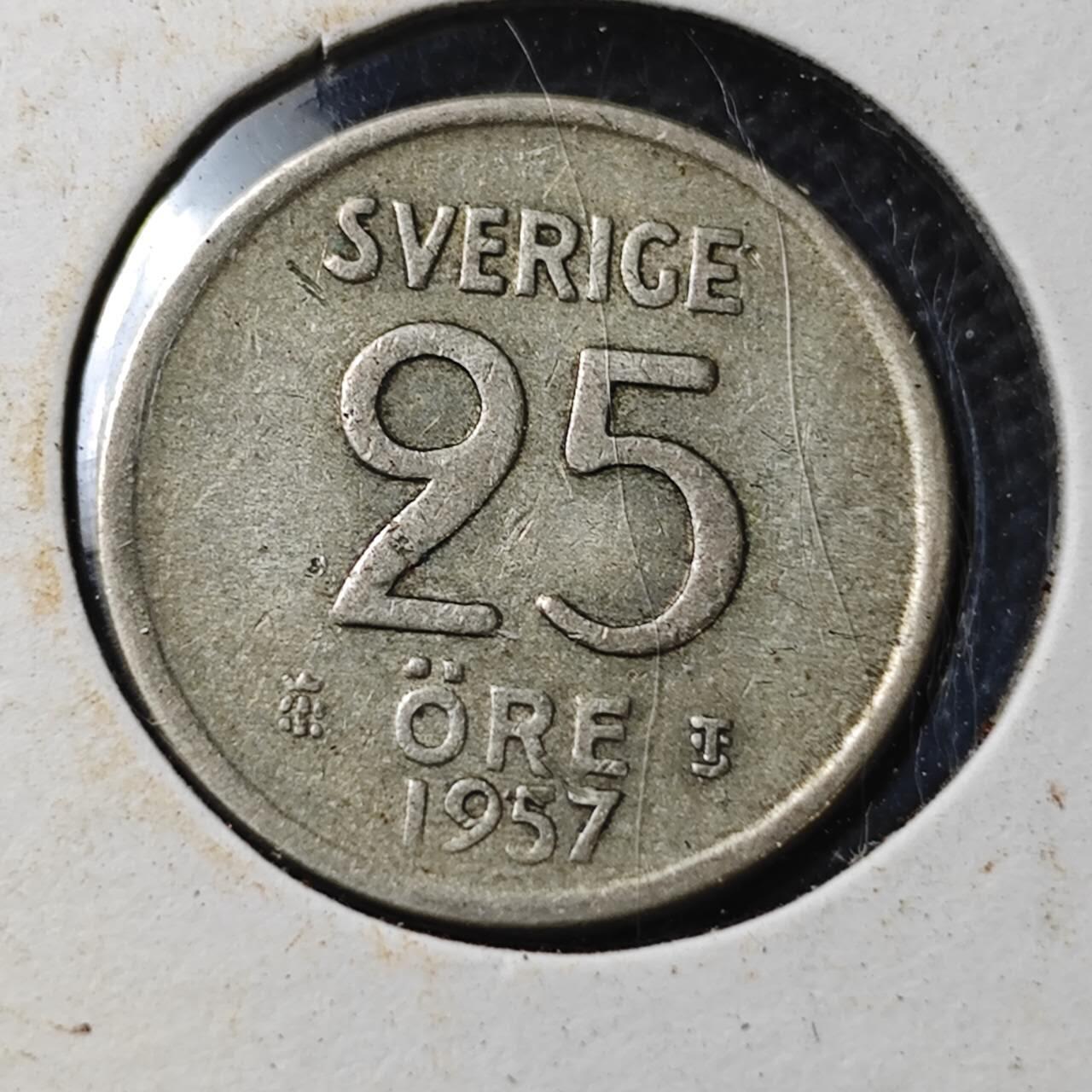 KK钱币收藏小铺  第363场  2月预留时间 周末发货  1957瑞典25欧尔银币