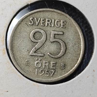 KK钱币收藏小铺  第363场  2月预留时间 周末发货 -  1957瑞典25欧尔银币
