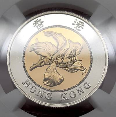 凡希社世界钱币微拍第三百十三期 - 1994香港紫荆花10元金银双金属币NGC-PF69UC，附原盒证书，很简洁的设计但相当耐看，收藏级品质。