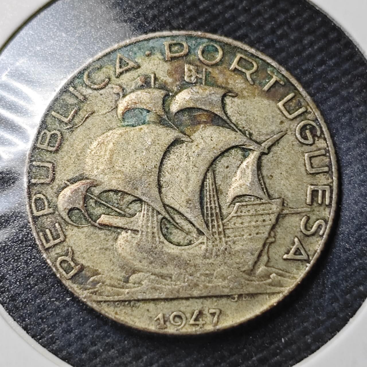 KK钱币收藏小铺  第363场  2月预留时间 周末发货  1947葡萄牙2.5埃斯库多银币