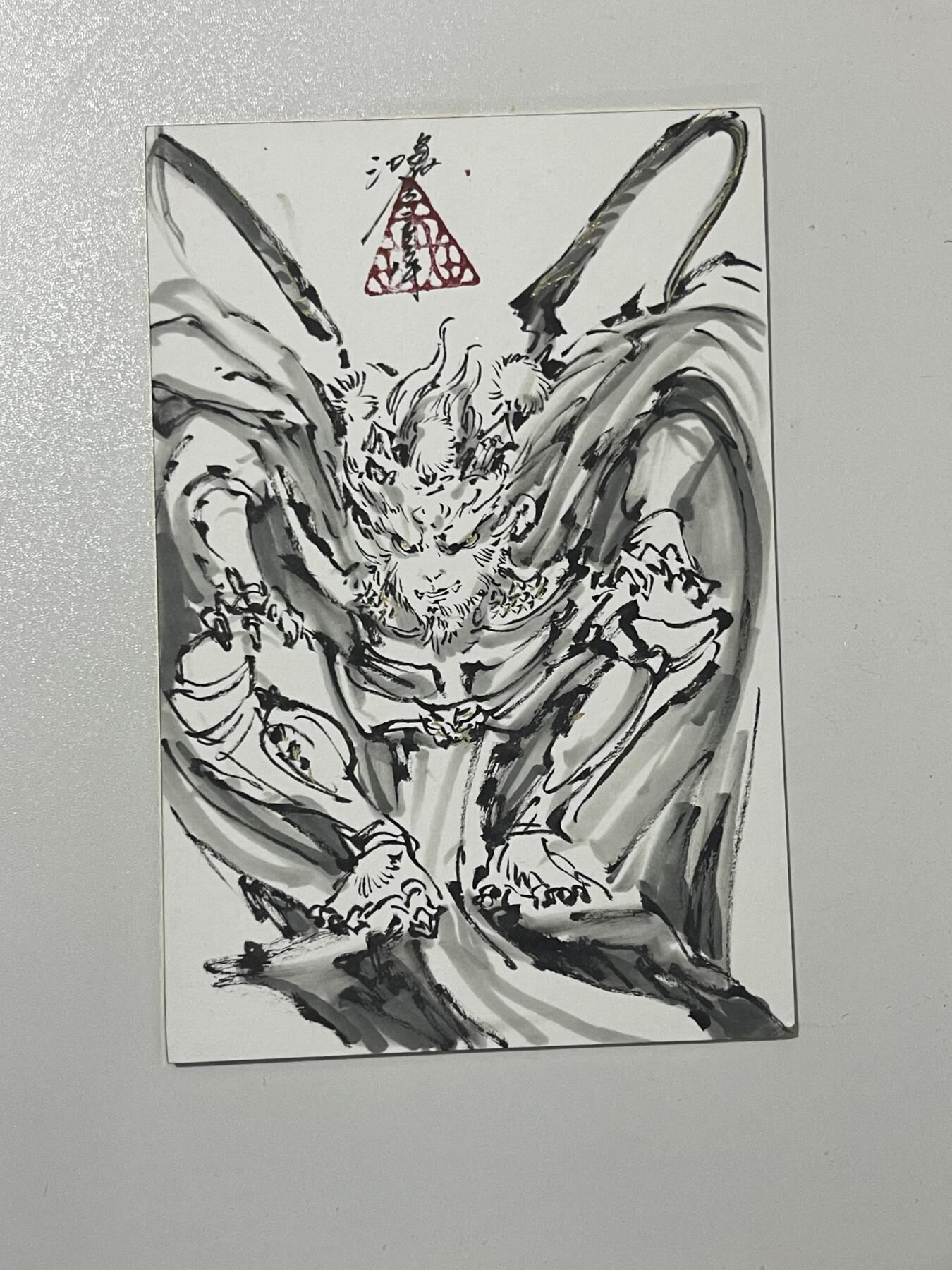 白泽拍卖卡牌手绘专场第27期 2025 沈鑫手绘卡 悟空 尺寸：10cm*15cm  沈鑫亲签