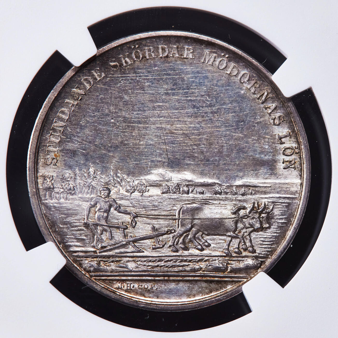 【俄甄集藏】2025年(044)11-12星期三晚 19:30 全场包邮 瑞典1945年卡尔十四世头像瑞典皇家农业科学银质奖章，NGC UNCD，类精制底板，黄油彩包浆