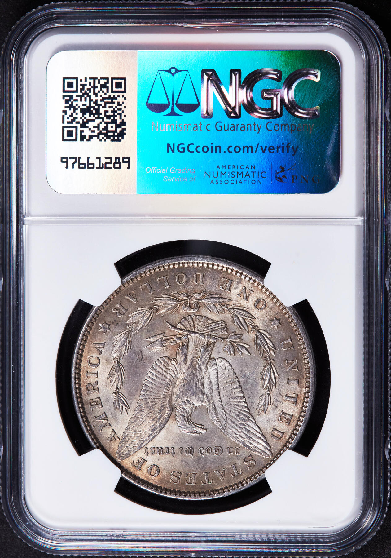 【俄甄集藏】2025年(044)11-12星期三晚 19:30 全场包邮 美国1898年摩根1美元大银币，NGC MS62，双面黄油彩，转光品相