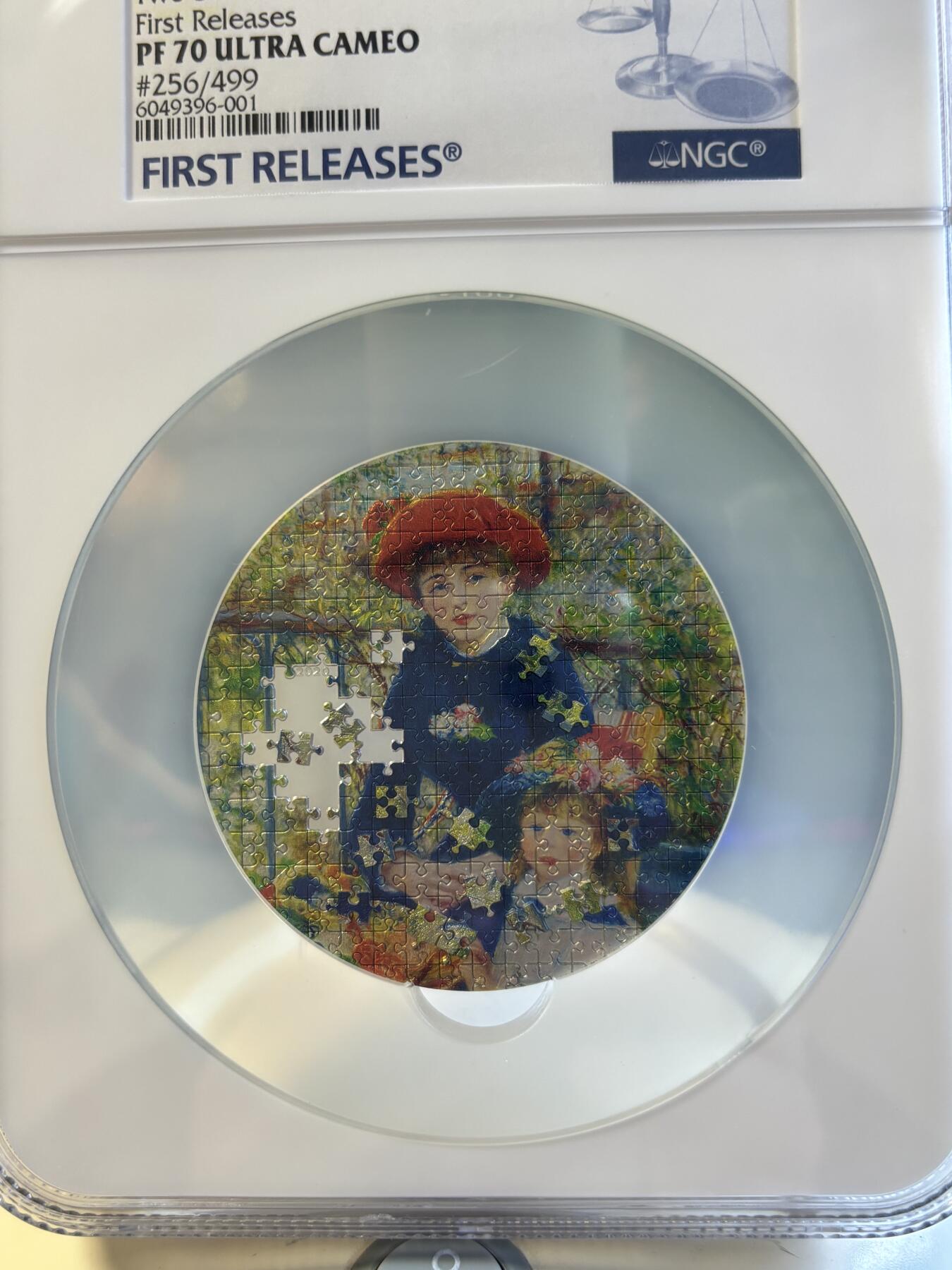 第180期拍卖【长期征集拍品】【北京币展专场】 获奖帕劳2020年拼图系列雷阿诺-两个姐妹3盎司银币NGC-PF70首原盒证书，获得2021年度钱币之星最佳原创技术币大奖第一枚，999银，发行499枚