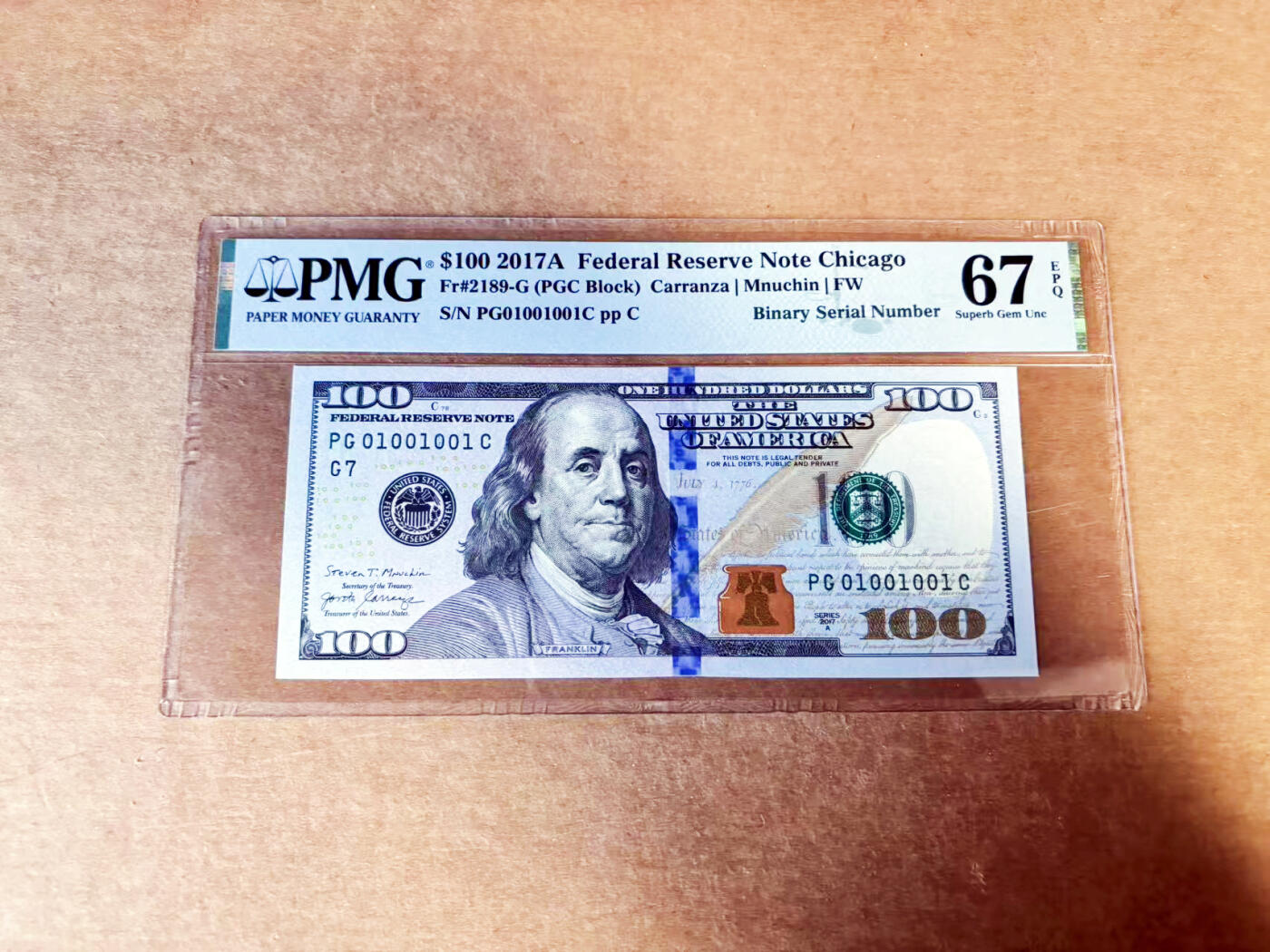 【Blue Auction】世界纸币精拍第745期——18级TOP拍卖/信誉/品质/专业/高效💫 【二进制号 倒置号】美国 2017年100美金 PMG67EPQ 高分