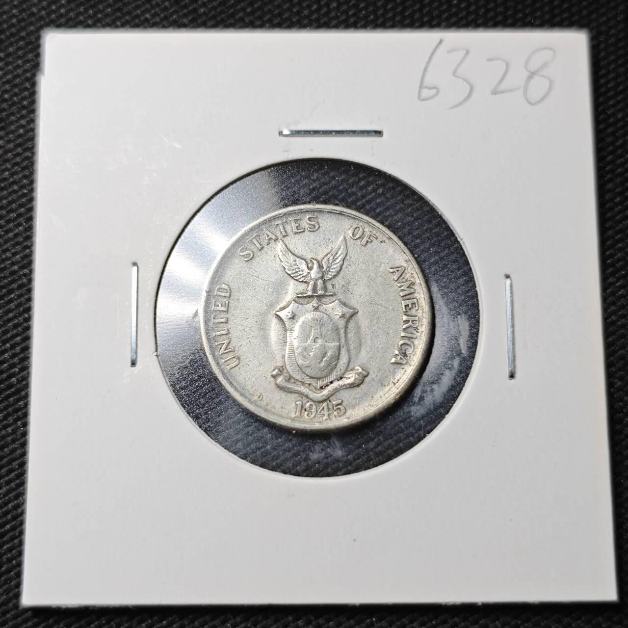 KK钱币收藏小铺  第363场  2月预留时间 周末发货  1945美属菲律宾20分银币