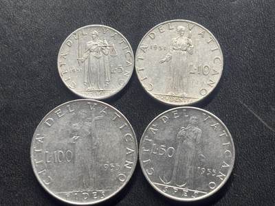 邮泉阁限时拍卖第三十四场 圣马力诺、梵蒂冈、意大利硬币专场（硬币在国外。请付邮费6元。） - 梵蒂冈教宗庇护十二世4枚