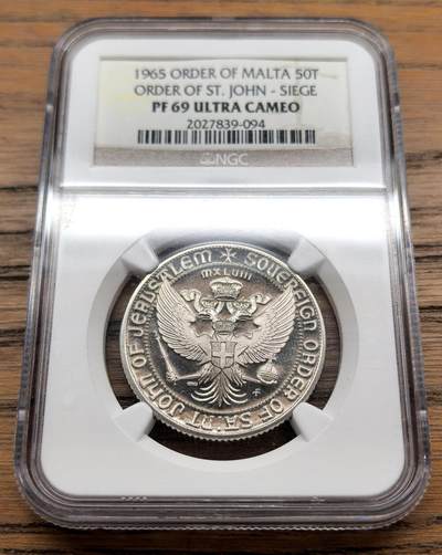 凡希社世界钱币微拍第三百十三期 - 1965马耳他圣约翰骑士团50T纪念银币NGC-PF69UC