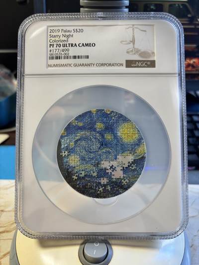 第180期拍卖【长期征集拍品】【北京币展专场】 - 帕劳2020年微型拼图系列梵高星空3盎司纪念银币NGC-PF70原盒证书，999银，发行499枚
