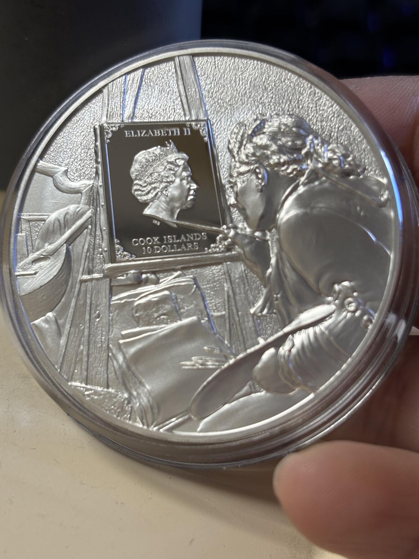 第180期拍卖【长期征集拍品】【北京币展专场】 库克2022年画家梵高彩色2盎司精制纪念银币，999银，发行999枚,梵高衣服这里有掉色