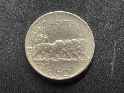 邮泉阁限时拍卖第三十四场 圣马力诺、梵蒂冈、意大利硬币专场（硬币在国外。请付邮费6元。） - 意大利王国维克托·伊曼纽尔三世1920年50分