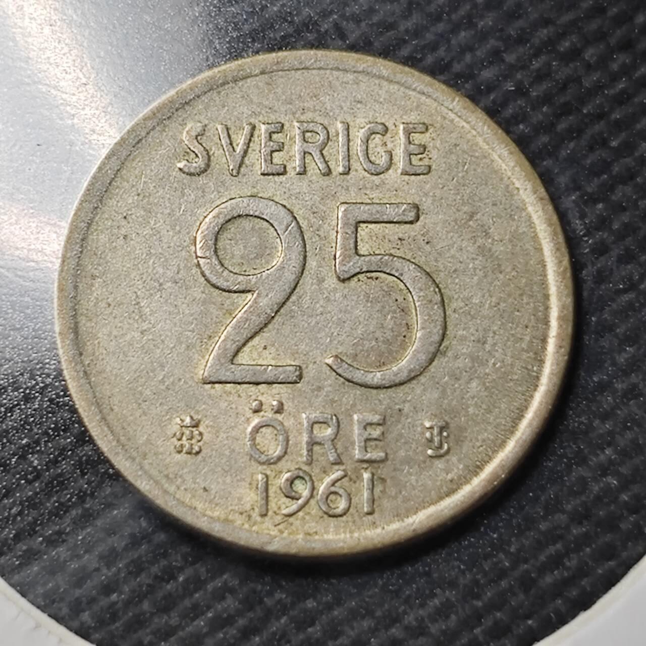 KK钱币收藏小铺  第363场  2月预留时间 周末发货  1961瑞典25欧尔银币