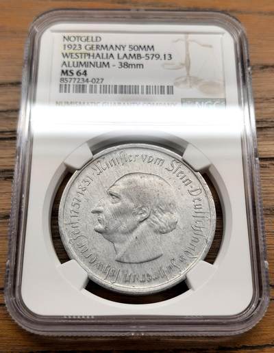 凡希社世界钱币微拍第三百十三期 - 1923德紧威斯特伐利亚马币50000万马克NGC-MS64
