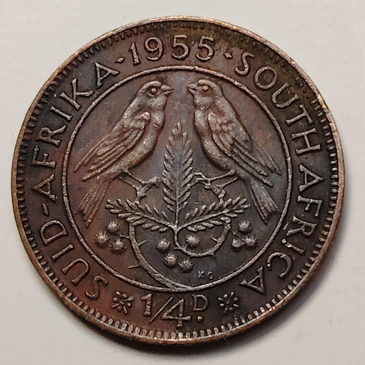 布加迪🐬～世界钱币(上海)🌾第 256 期 /  各国套币和散币 南非🇿🇦 1955年 1/4便士