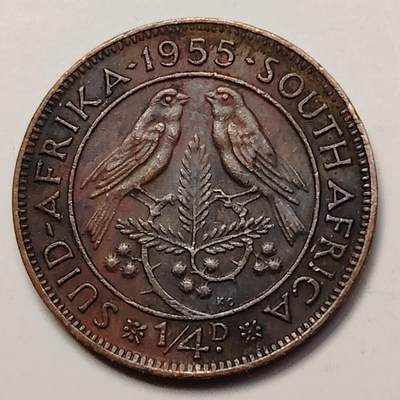 布加迪🐬～世界钱币(上海)🌾第 256 期 /  各国套币和散币 - 南非🇿🇦 1955年 1/4便士
