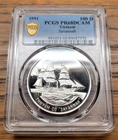 凡希社世界钱币微拍第三百十三期 - 1991越南萨凡纳号蒸汽船100D大银PCGS-PF68DCAM