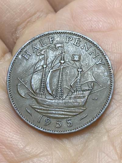 2025年第一百二十一场(总第一百四十七场）外国好品散币(免佣金) - 英国🇬🇧1955年半便士(伊丽莎白二世青年桂冠第二版)