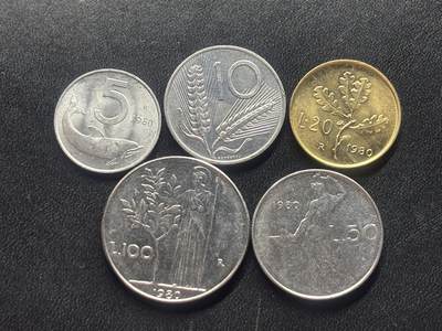 邮泉阁限时拍卖第三十四场 圣马力诺、梵蒂冈、意大利硬币专场（硬币在国外。请付邮费6元。） - 意大利1980年5枚