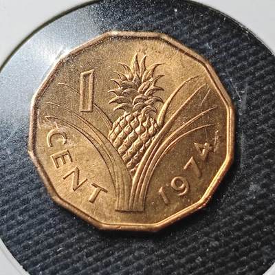 KK钱币收藏小铺  第362场  2月预留时间 周末发货 -  1974斯威士兰1分铜币 好品