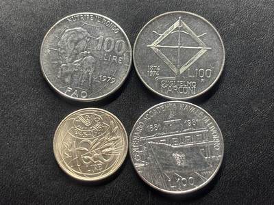 邮泉阁限时拍卖第三十四场 圣马力诺、梵蒂冈、意大利硬币专场（硬币在国外。请付邮费6元。） - 意大利100里拉纪念币4枚