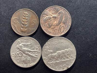 邮泉阁限时拍卖第三十四场 圣马力诺、梵蒂冈、意大利硬币专场（硬币在国外。请付邮费6元。） - 意大利王国维克托·伊曼纽尔三世1921年4枚