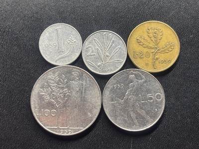 邮泉阁限时拍卖第三十四场 圣马力诺、梵蒂冈、意大利硬币专场（硬币在国外。请付邮费6元。） - 意大利1959年6枚