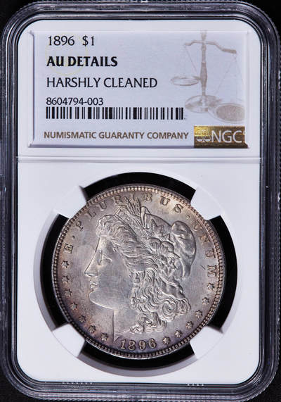 【俄甄集藏】2025年(044)11-12星期三晚 19:30 全场包邮 - 美国1896年摩根1美元大银币，NGC AUD，单面环彩，丹麦紫罗兰酱彩