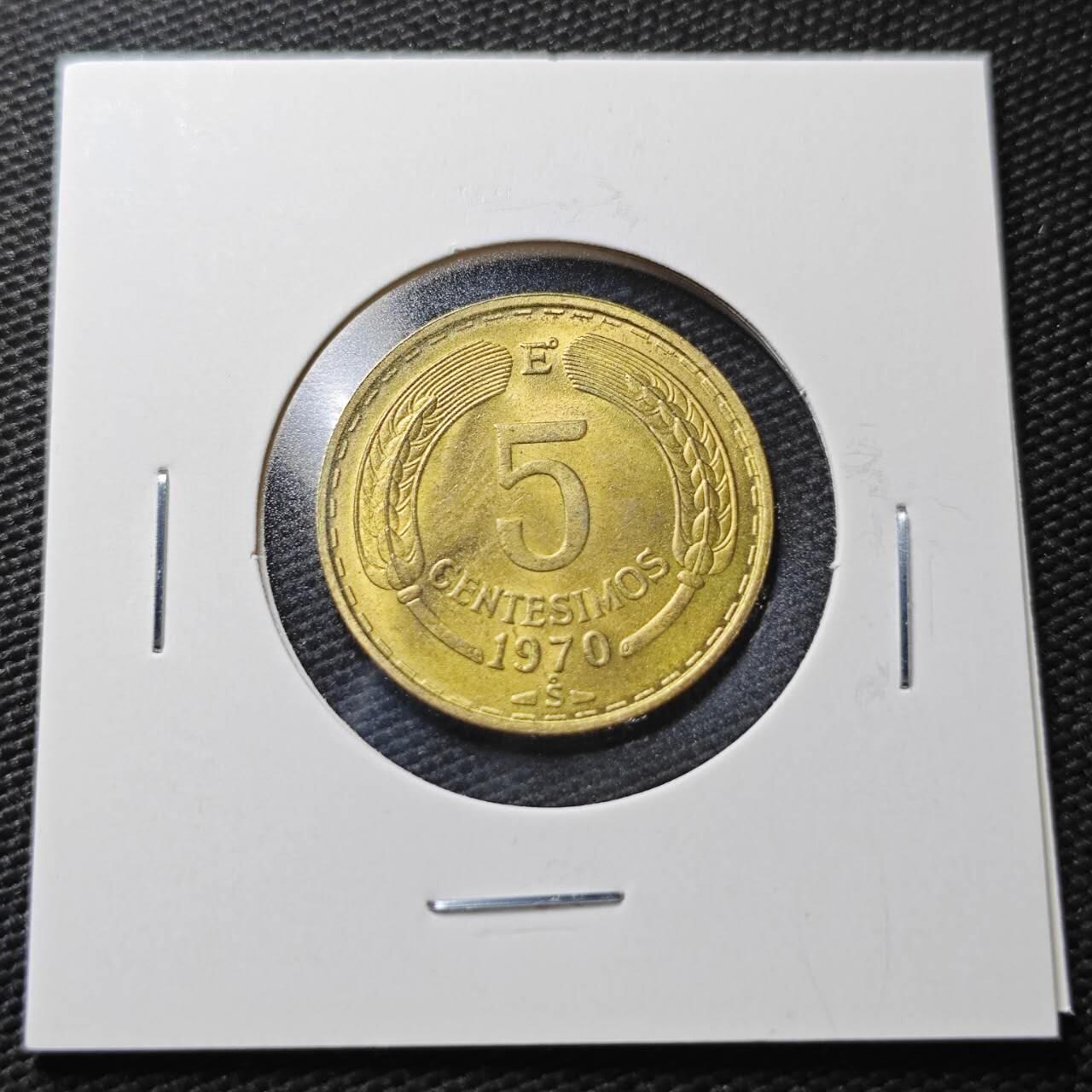 KK钱币收藏小铺  第362场  2月预留时间 周末发货  1970智利5分铜币 好品