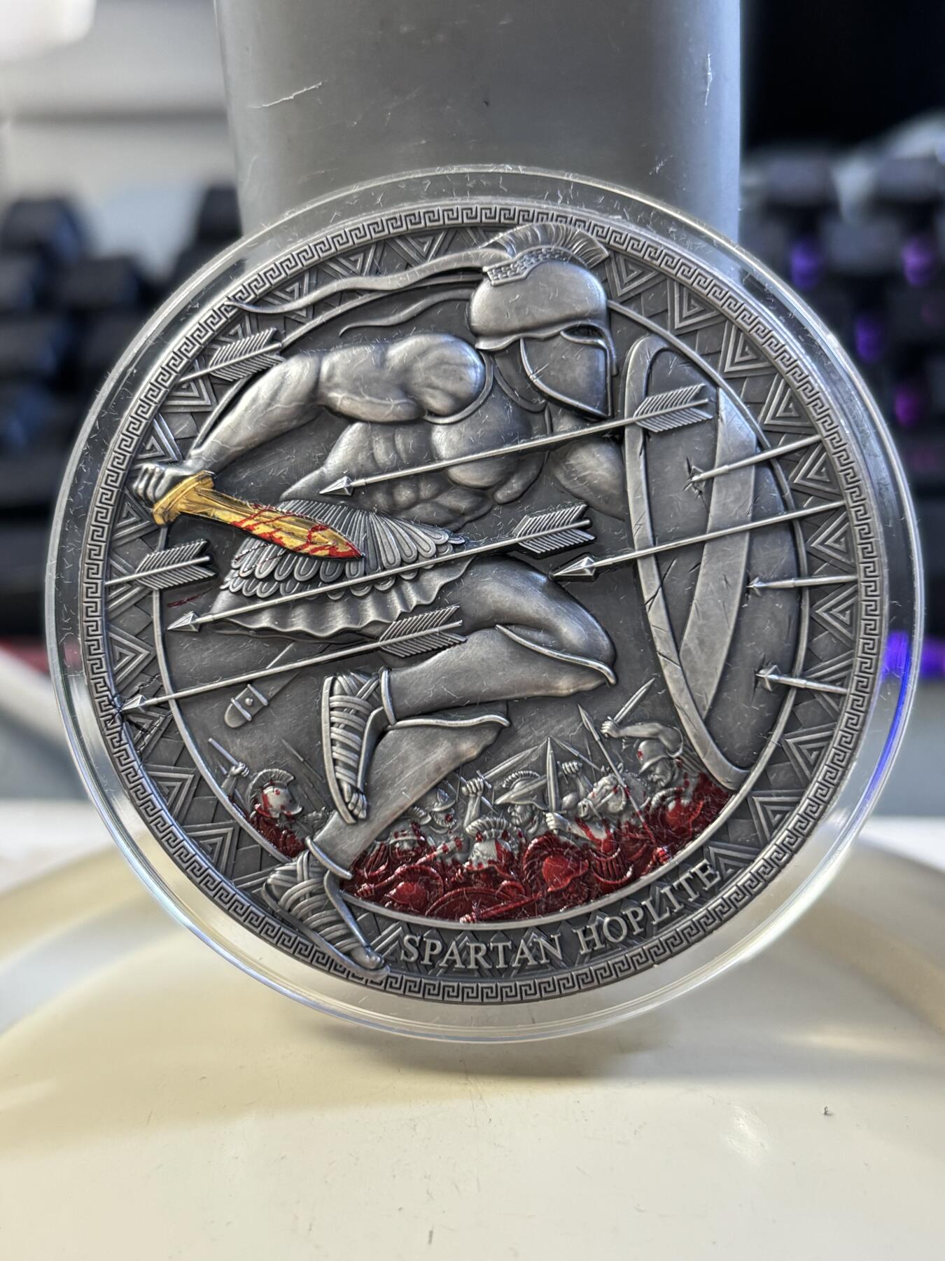 第180期拍卖【长期征集拍品】【北京币展专场】 喀麦隆2019年勇士系列1斯巴达战士高浮雕仿古银币，999银，发行500枚