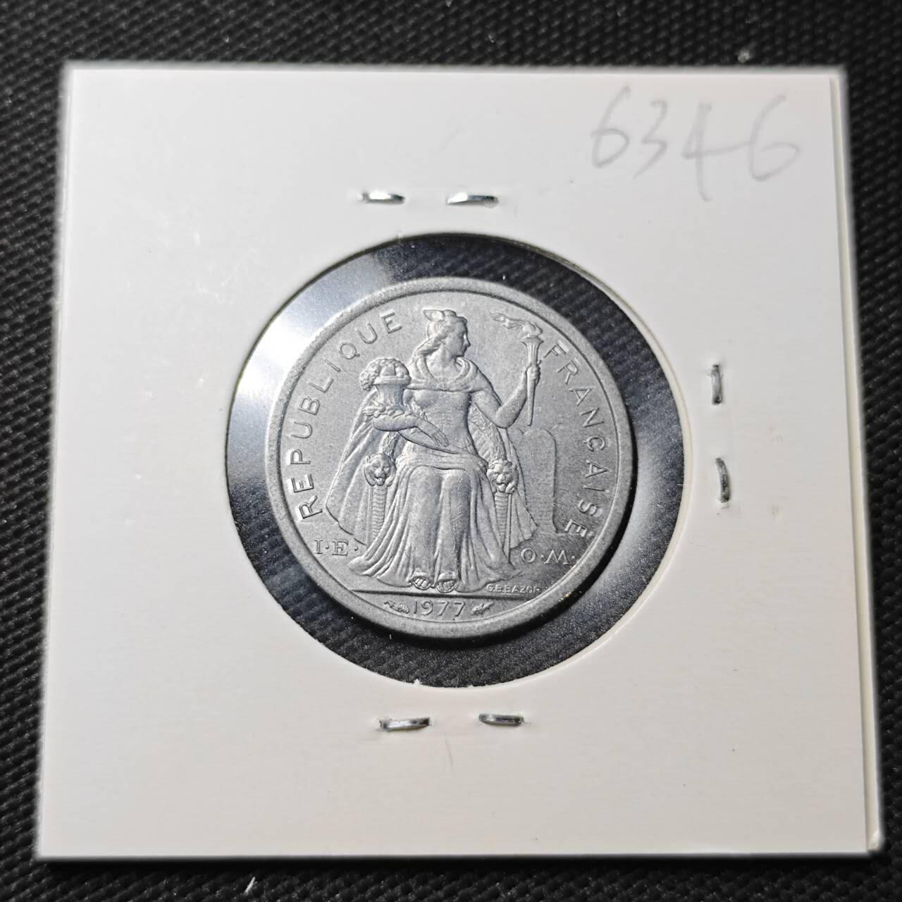 KK钱币收藏小铺  第363场  2月预留时间 周末发货  1977法属波利尼西亚1法郎