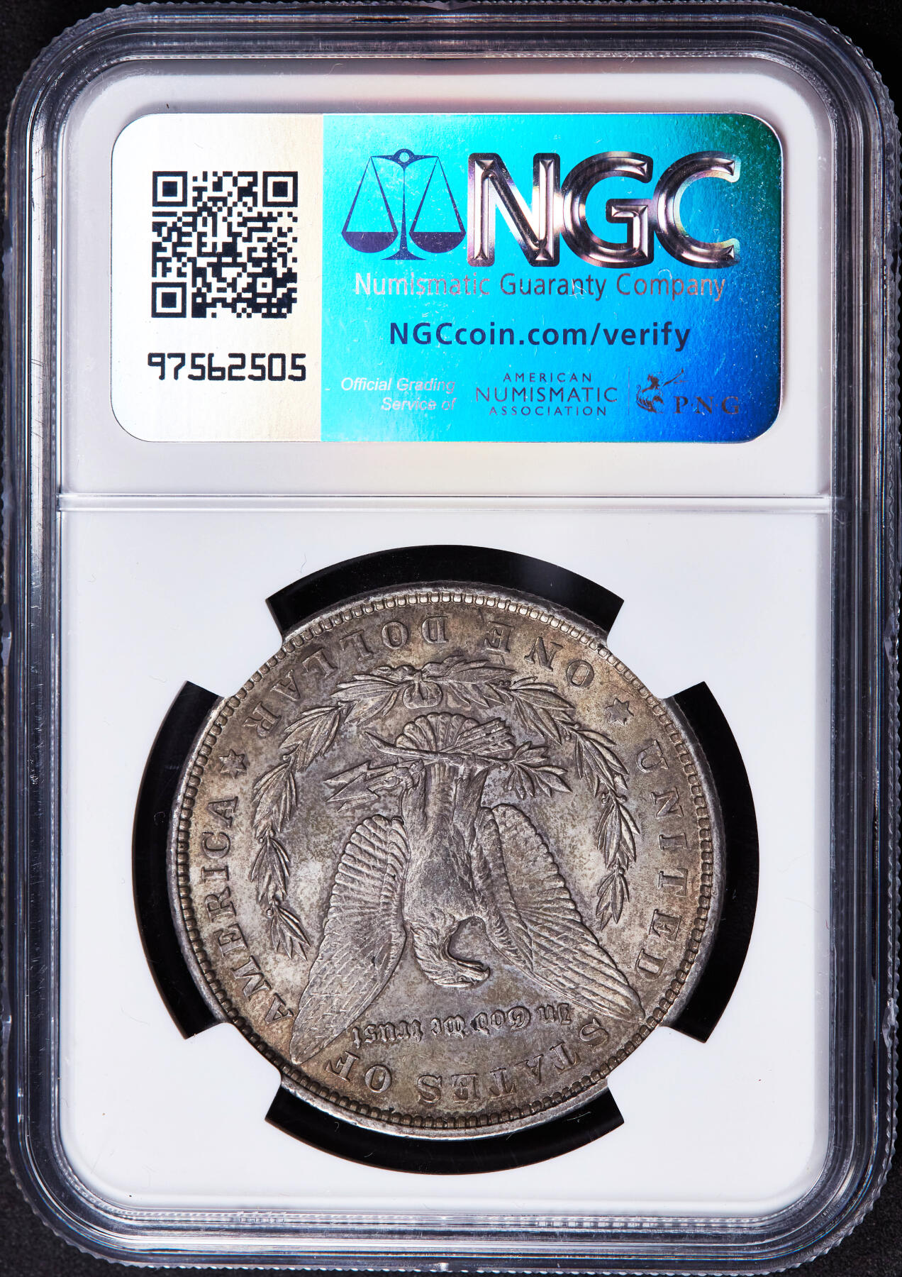 【俄甄集藏】2025年(044)11-12星期三晚 19:30 全场包邮 美国1900年摩根1美元大银币，NGC MS62，双面黄油五彩，转光品相