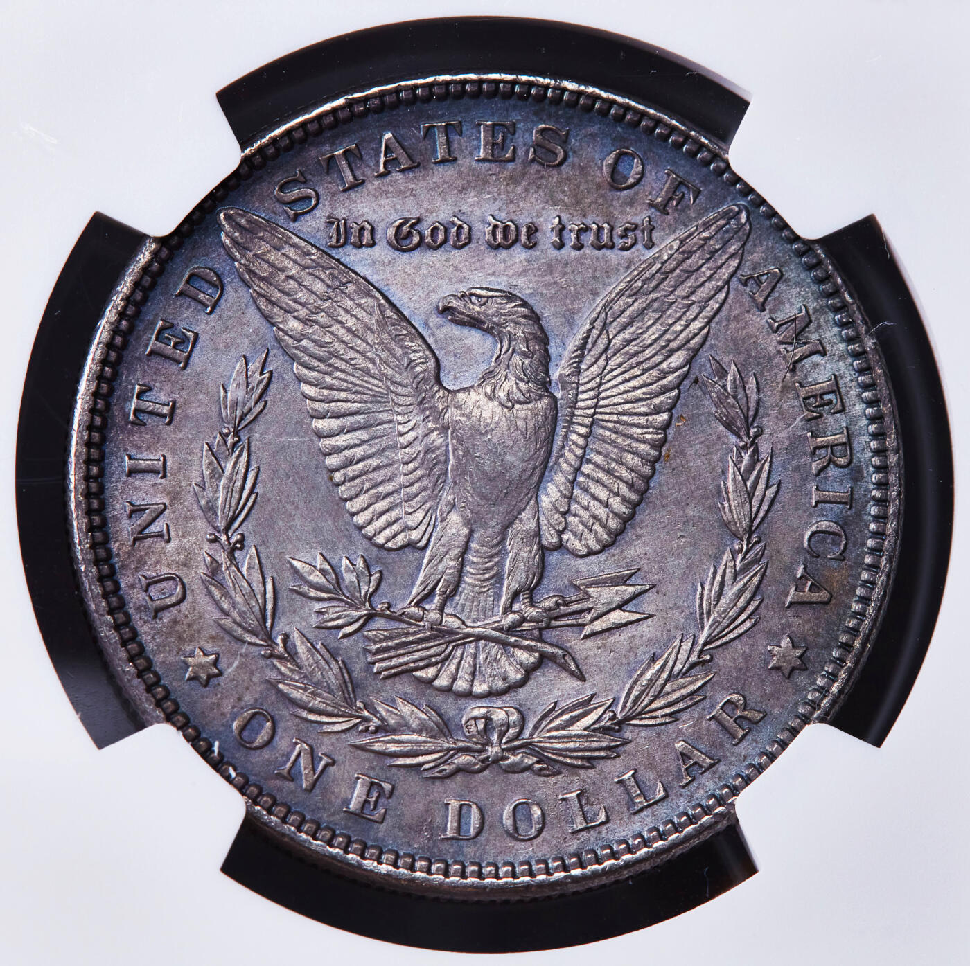 【俄甄集藏】2025年(044)11-12星期三晚 19:30 全场包邮 美国1896年摩根1美元大银币，NGC AUD，单面环彩，丹麦紫罗兰酱彩