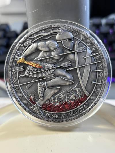 第180期拍卖【长期征集拍品】【北京币展专场】 - 喀麦隆2019年勇士系列1斯巴达战士高浮雕仿古银币，999银，发行500枚