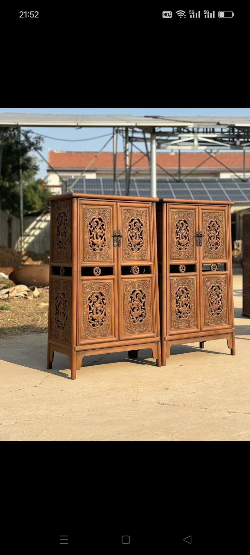 非洲花梨木书柜一对，三面镂空雕刻，木质细腻，纹理清晰漂亮，尺寸如图