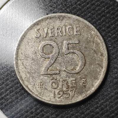 KK钱币收藏小铺  第363场  2月预留时间 周末发货 -  1957瑞典25欧尔银币